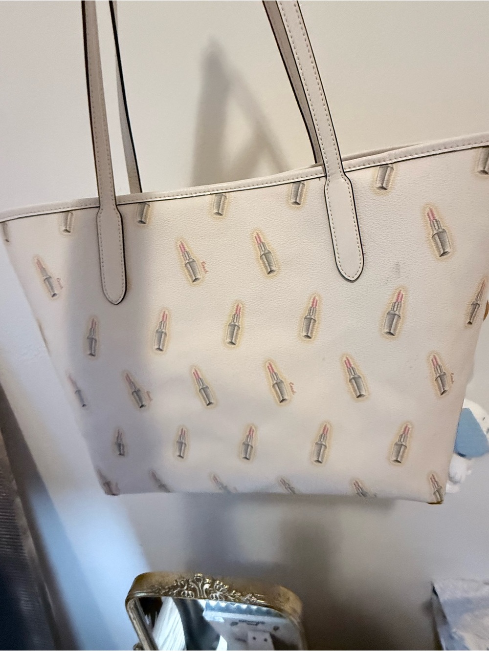 COACH Signature Lipstick Print Leather Tote in Light cream - Picture 2 of 4
